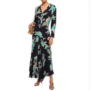 SANDRO Blaire Floral Print Long Sleeve Jacquard Maxi Dress